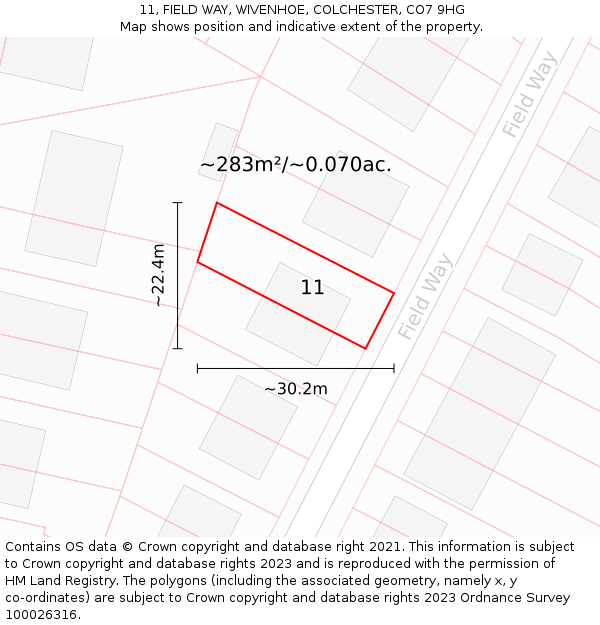 11, FIELD WAY, WIVENHOE, COLCHESTER, CO7 9HG: Plot and title map