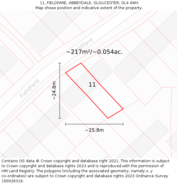 11, FIELDFARE, ABBEYDALE, GLOUCESTER, GL4 4WH: Plot and title map