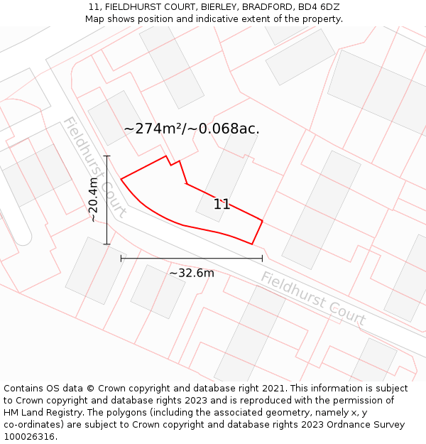 11, FIELDHURST COURT, BIERLEY, BRADFORD, BD4 6DZ: Plot and title map
