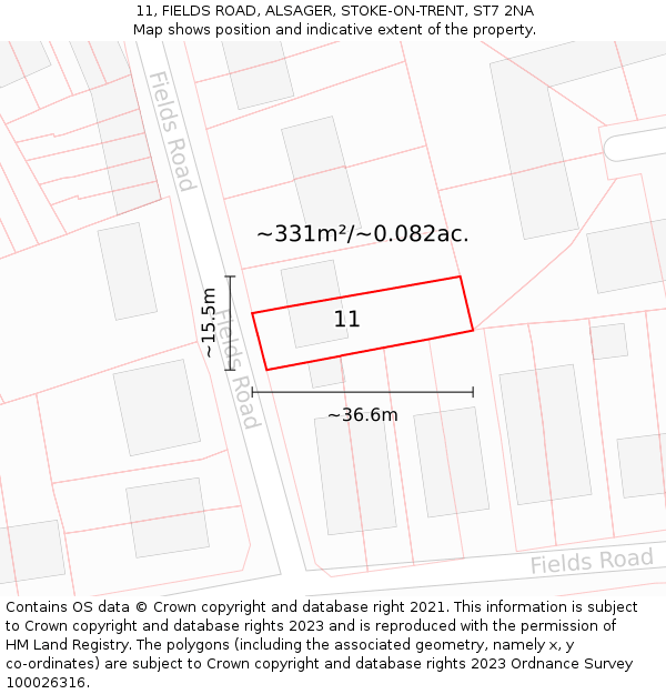 11, FIELDS ROAD, ALSAGER, STOKE-ON-TRENT, ST7 2NA: Plot and title map