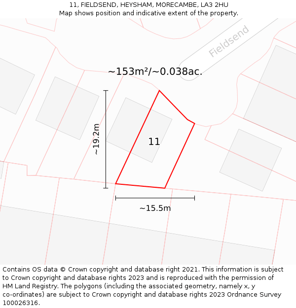 11, FIELDSEND, HEYSHAM, MORECAMBE, LA3 2HU: Plot and title map
