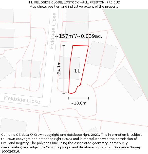 11, FIELDSIDE CLOSE, LOSTOCK HALL, PRESTON, PR5 5UD: Plot and title map