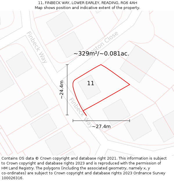 11, FINBECK WAY, LOWER EARLEY, READING, RG6 4AH: Plot and title map