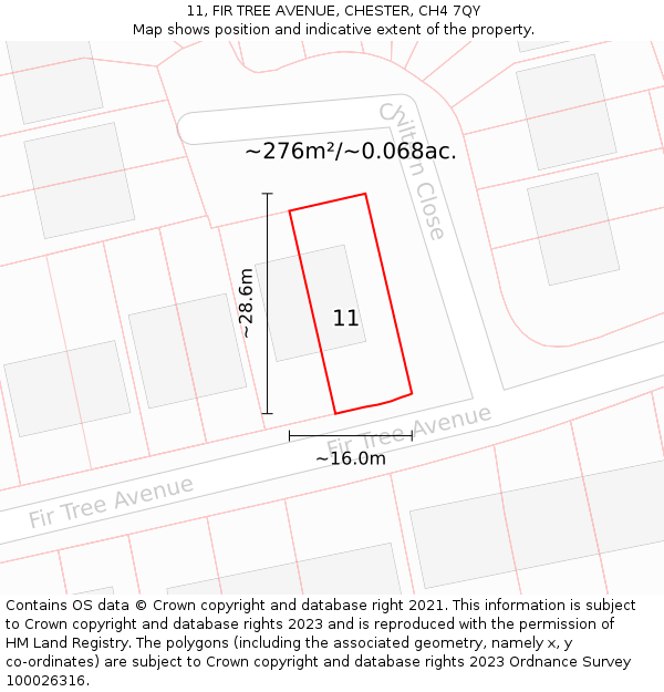 11, FIR TREE AVENUE, CHESTER, CH4 7QY: Plot and title map