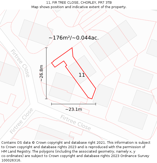 11, FIR TREE CLOSE, CHORLEY, PR7 3TB: Plot and title map