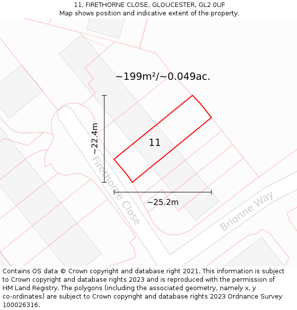 11, FIRETHORNE CLOSE, GLOUCESTER, GL2 0UF: Plot and title map