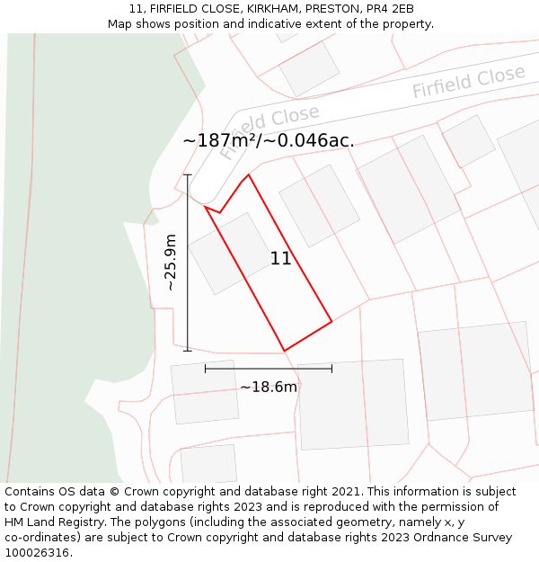 11, FIRFIELD CLOSE, KIRKHAM, PRESTON, PR4 2EB: Plot and title map