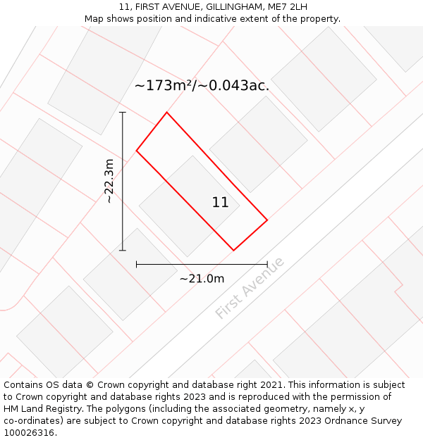11, FIRST AVENUE, GILLINGHAM, ME7 2LH: Plot and title map