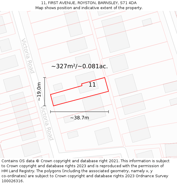 11, FIRST AVENUE, ROYSTON, BARNSLEY, S71 4DA: Plot and title map
