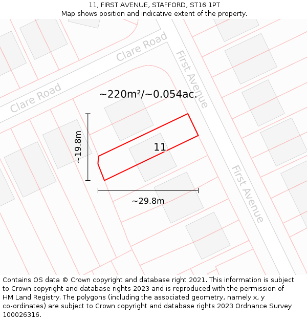 11, FIRST AVENUE, STAFFORD, ST16 1PT: Plot and title map