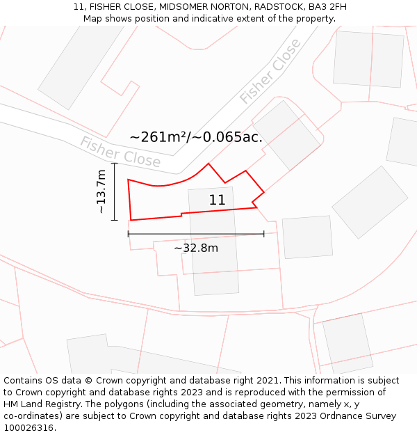 11, FISHER CLOSE, MIDSOMER NORTON, RADSTOCK, BA3 2FH: Plot and title map