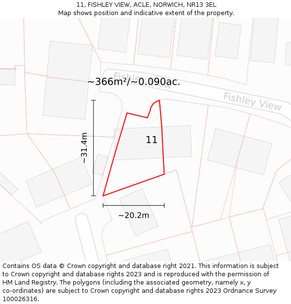 11, FISHLEY VIEW, ACLE, NORWICH, NR13 3EL: Plot and title map
