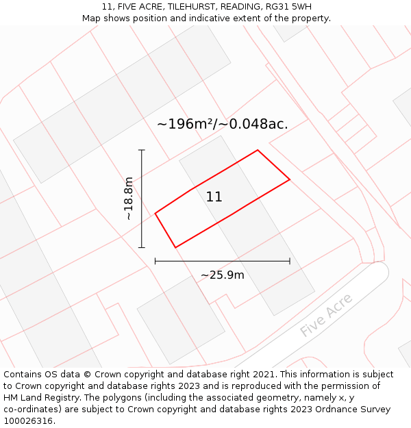 11, FIVE ACRE, TILEHURST, READING, RG31 5WH: Plot and title map