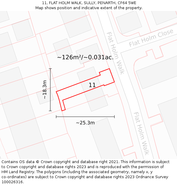11, FLAT HOLM WALK, SULLY, PENARTH, CF64 5WE: Plot and title map