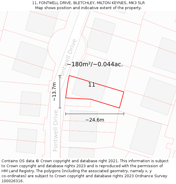 11, FONTWELL DRIVE, BLETCHLEY, MILTON KEYNES, MK3 5LR: Plot and title map