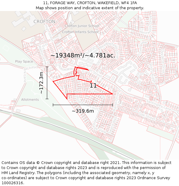 11, FORAGE WAY, CROFTON, WAKEFIELD, WF4 1FA: Plot and title map