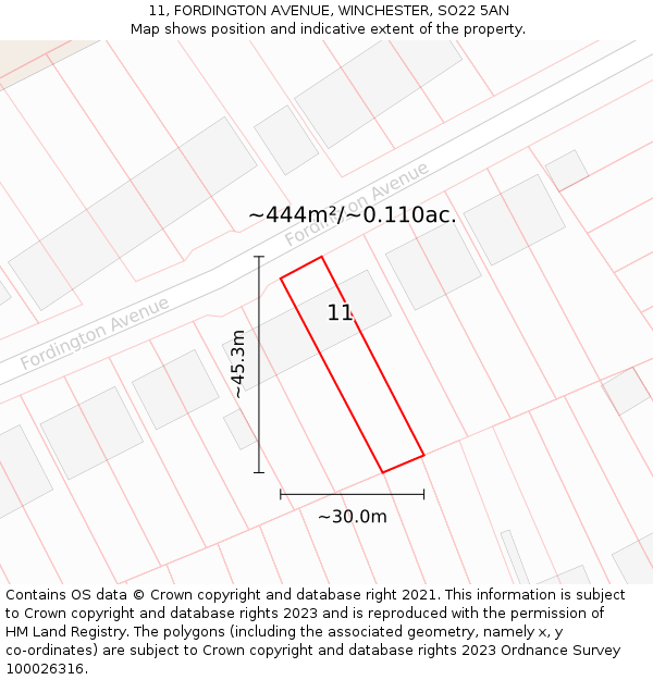 11, FORDINGTON AVENUE, WINCHESTER, SO22 5AN: Plot and title map