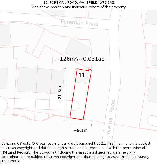 11, FOREMAN ROAD, WAKEFIELD, WF2 9AZ: Plot and title map