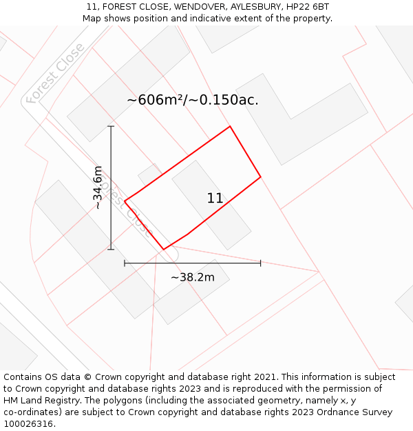 11, FOREST CLOSE, WENDOVER, AYLESBURY, HP22 6BT: Plot and title map