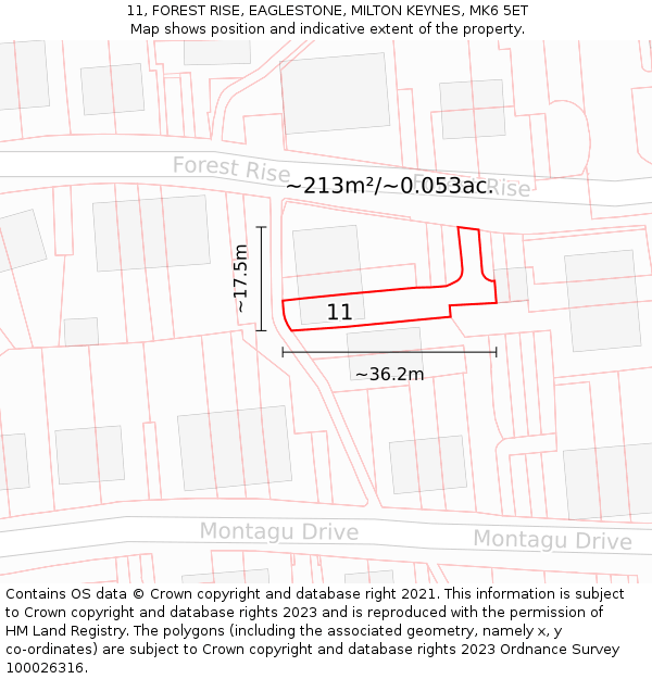 11, FOREST RISE, EAGLESTONE, MILTON KEYNES, MK6 5ET: Plot and title map
