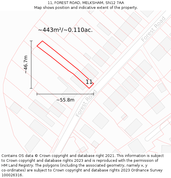 11, FOREST ROAD, MELKSHAM, SN12 7AA: Plot and title map