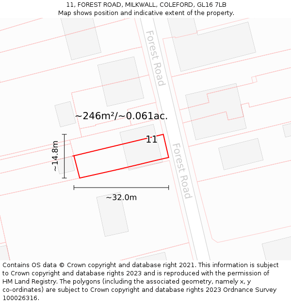 11, FOREST ROAD, MILKWALL, COLEFORD, GL16 7LB: Plot and title map
