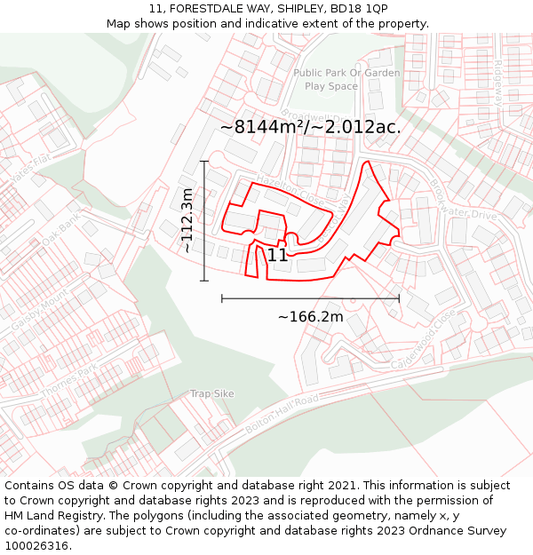 11, FORESTDALE WAY, SHIPLEY, BD18 1QP: Plot and title map