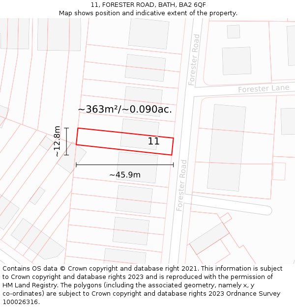 11, FORESTER ROAD, BATH, BA2 6QF: Plot and title map