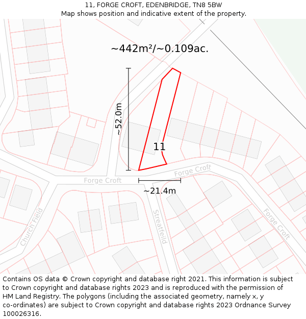 11, FORGE CROFT, EDENBRIDGE, TN8 5BW: Plot and title map