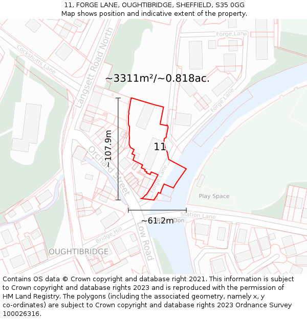 11, FORGE LANE, OUGHTIBRIDGE, SHEFFIELD, S35 0GG: Plot and title map