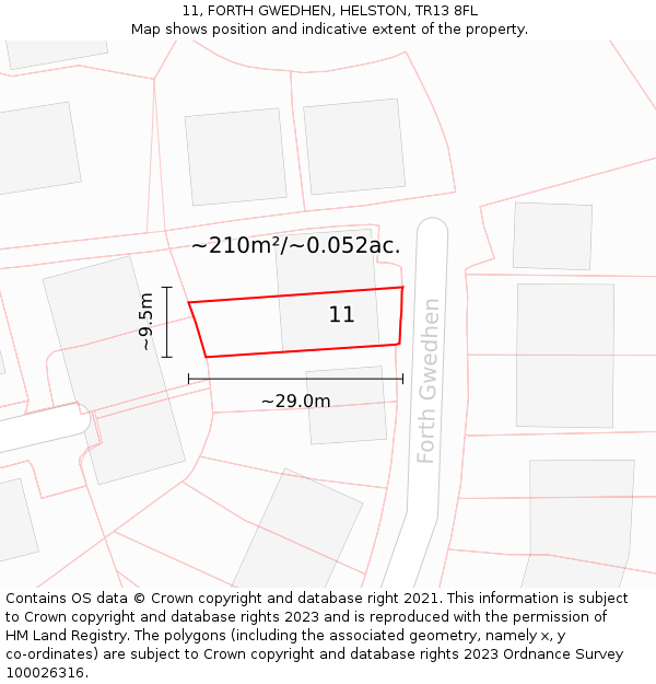 11, FORTH GWEDHEN, HELSTON, TR13 8FL: Plot and title map