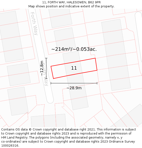 11, FORTH WAY, HALESOWEN, B62 9PR: Plot and title map