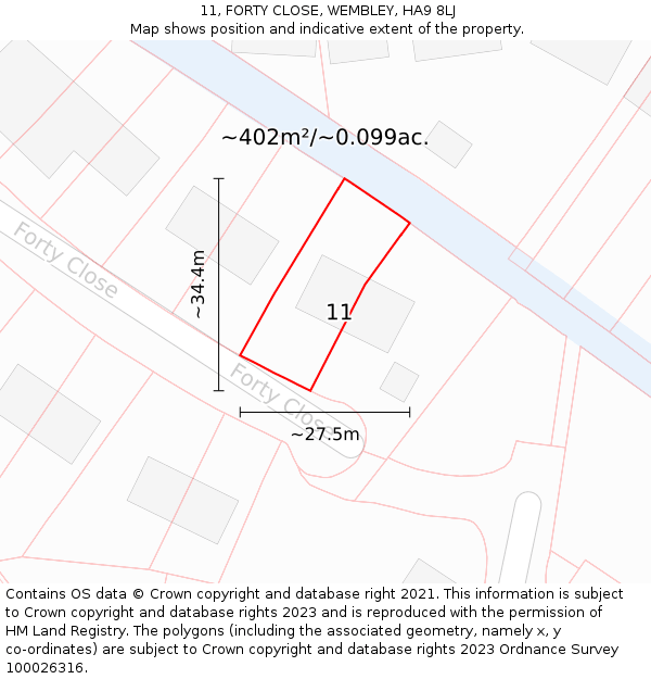 11, FORTY CLOSE, WEMBLEY, HA9 8LJ: Plot and title map