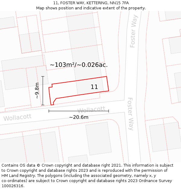 11, FOSTER WAY, KETTERING, NN15 7FA: Plot and title map