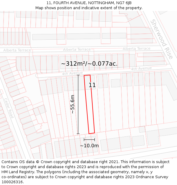 11, FOURTH AVENUE, NOTTINGHAM, NG7 6JB: Plot and title map