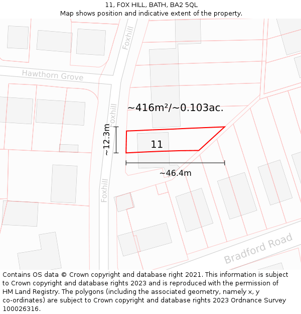 11, FOX HILL, BATH, BA2 5QL: Plot and title map