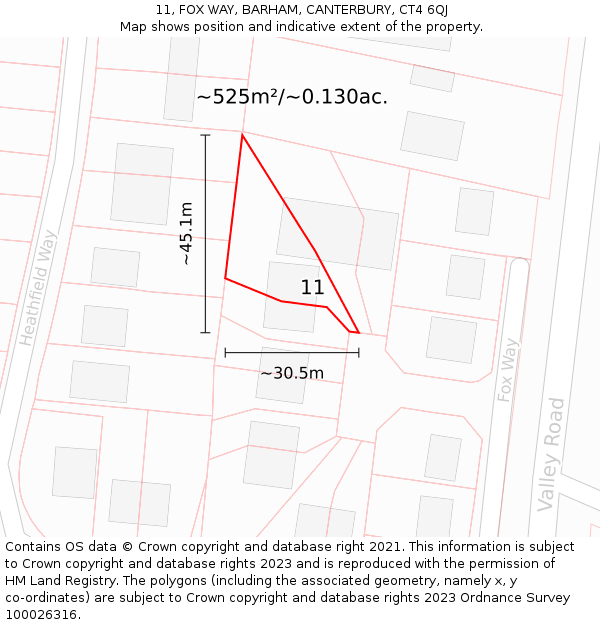 11, FOX WAY, BARHAM, CANTERBURY, CT4 6QJ: Plot and title map