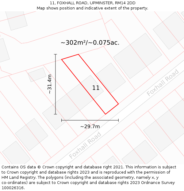 11, FOXHALL ROAD, UPMINSTER, RM14 2DD: Plot and title map