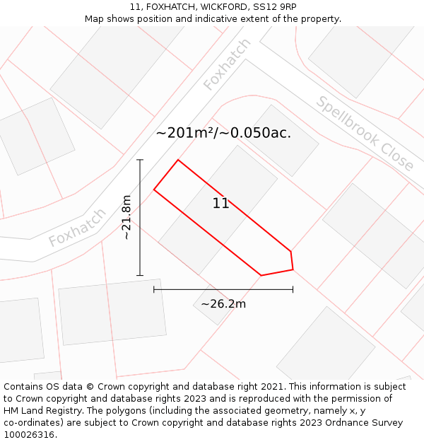 11, FOXHATCH, WICKFORD, SS12 9RP: Plot and title map
