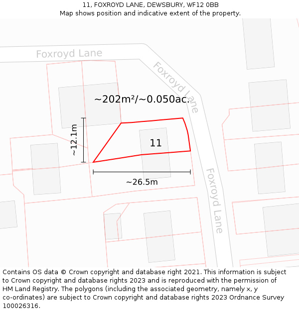 11, FOXROYD LANE, DEWSBURY, WF12 0BB: Plot and title map