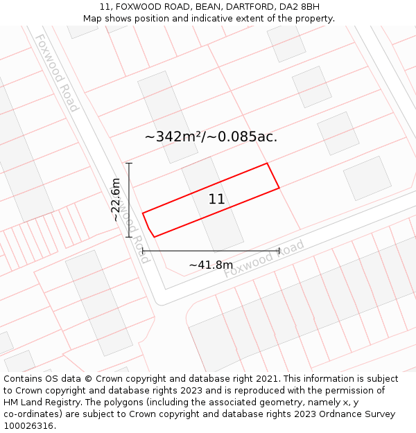 11, FOXWOOD ROAD, BEAN, DARTFORD, DA2 8BH: Plot and title map