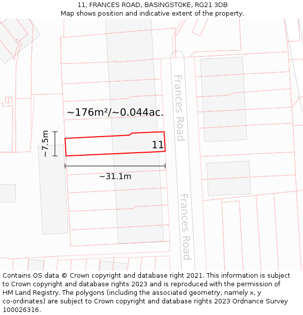11, FRANCES ROAD, BASINGSTOKE, RG21 3DB: Plot and title map
