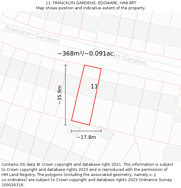 11, FRANCKLYN GARDENS, EDGWARE, HA8 8RT: Plot and title map