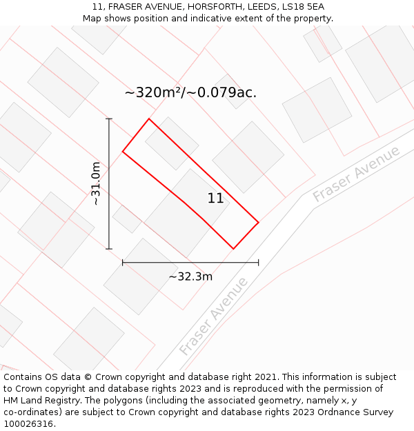 11, FRASER AVENUE, HORSFORTH, LEEDS, LS18 5EA: Plot and title map