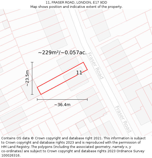 11, FRASER ROAD, LONDON, E17 9DD: Plot and title map