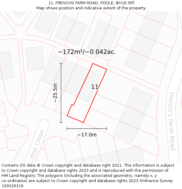 11, FRENCHS FARM ROAD, POOLE, BH16 5RT: Plot and title map