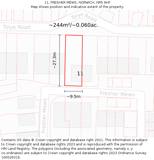 11, FRESHER MEWS, NORWICH, NR5 9HF: Plot and title map