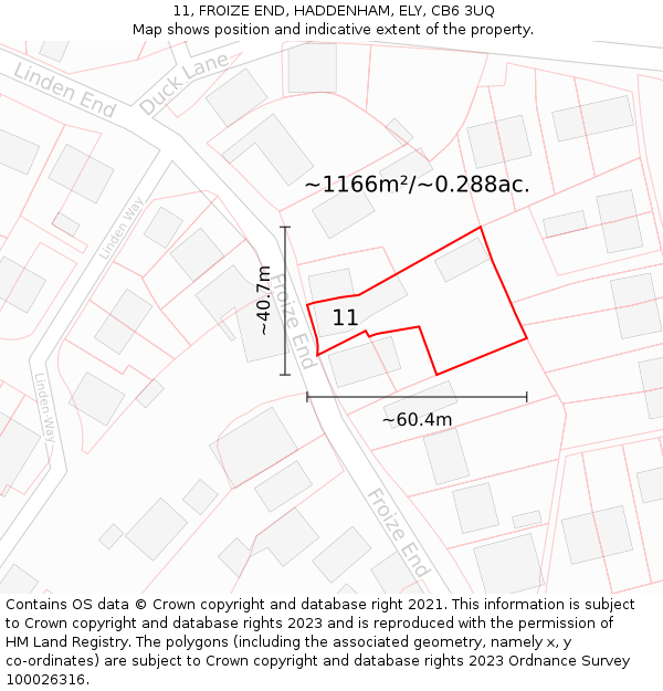 11, FROIZE END, HADDENHAM, ELY, CB6 3UQ: Plot and title map