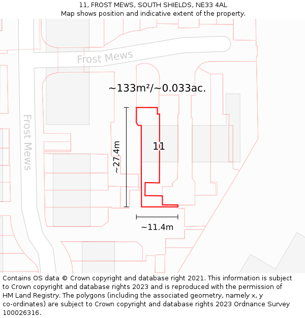 11, FROST MEWS, SOUTH SHIELDS, NE33 4AL: Plot and title map