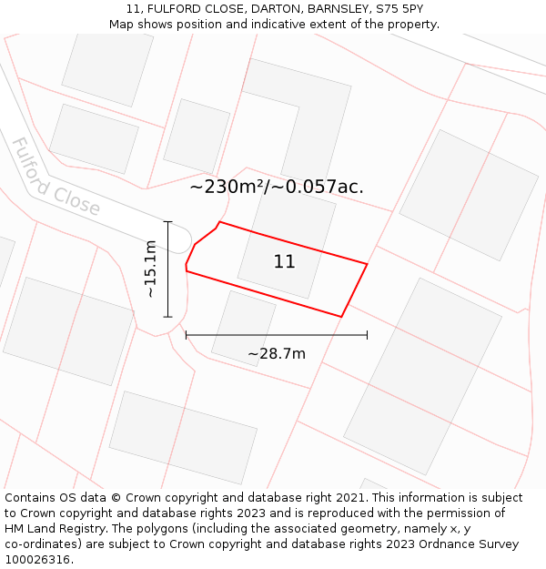 11, FULFORD CLOSE, DARTON, BARNSLEY, S75 5PY: Plot and title map